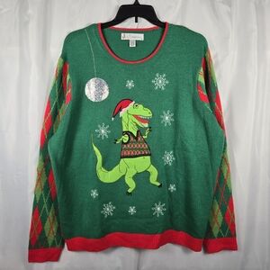 Jolly Sweaters T-Rex Dino Disco Dance Party Mens Ugly Christmas Sweater Size XXL